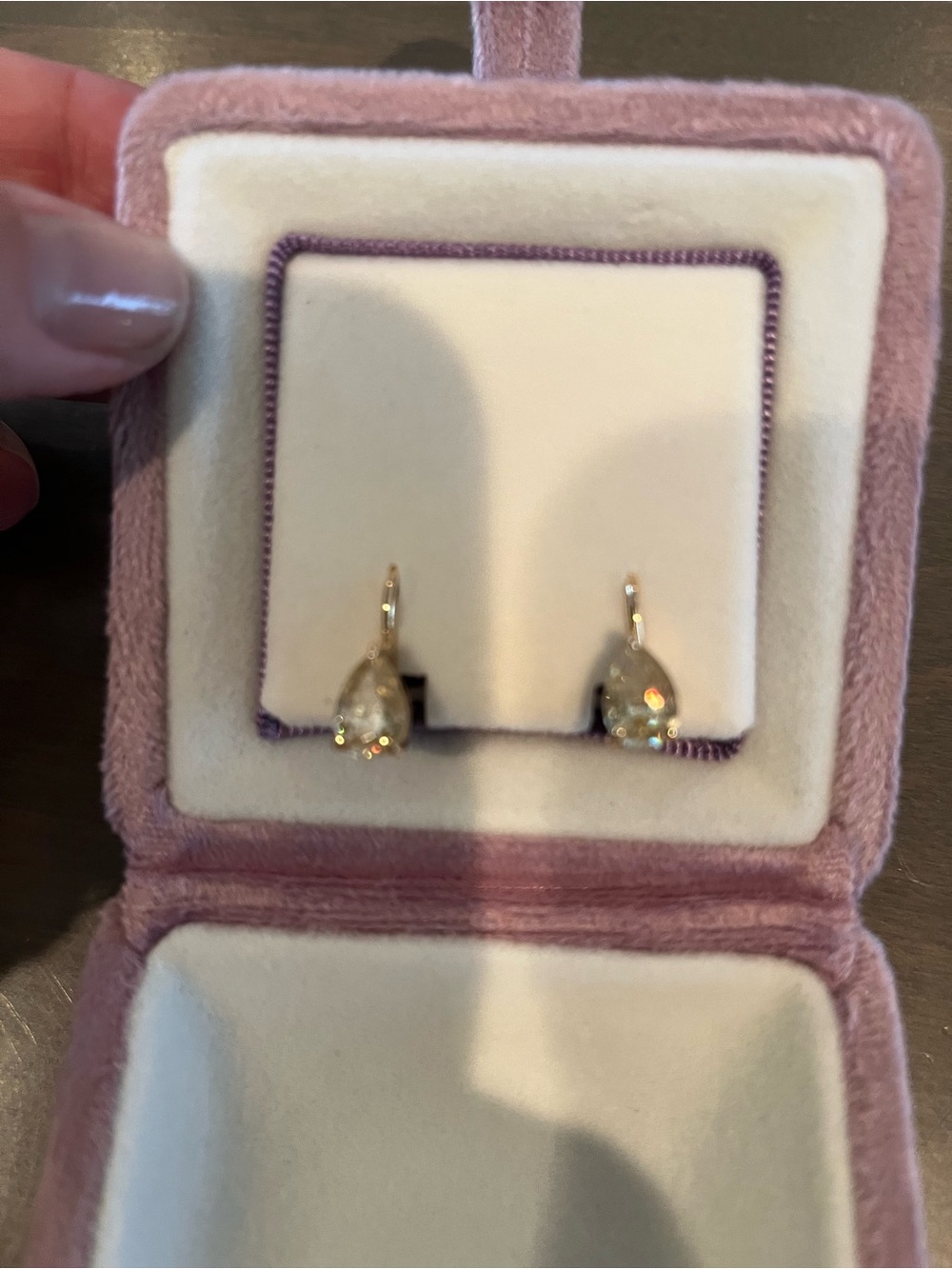 The Emerald Holiday Mary Earrings, short 7 MM 14K yellow gold and moissanite